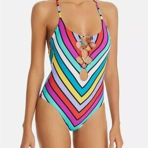 Women’s Red Carter small Colorful Striped One Piece Swimsuit